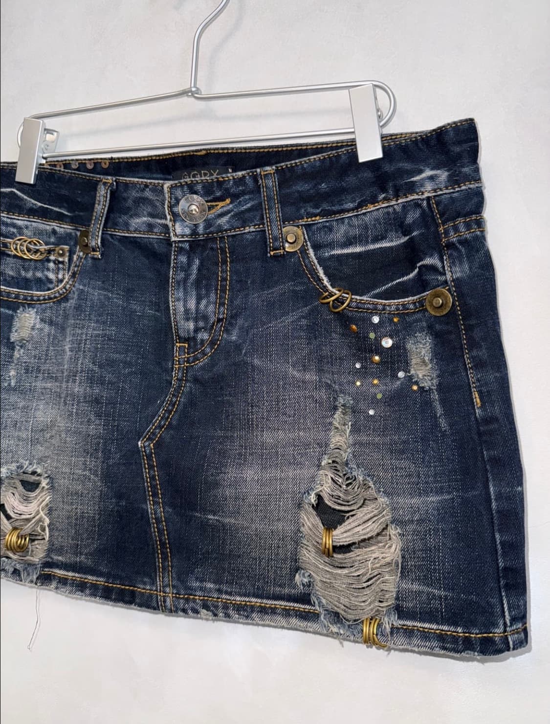 GGPX 피어싱 워싱 데미지 데님 스커트 갸루 Y2k 상품이미지3