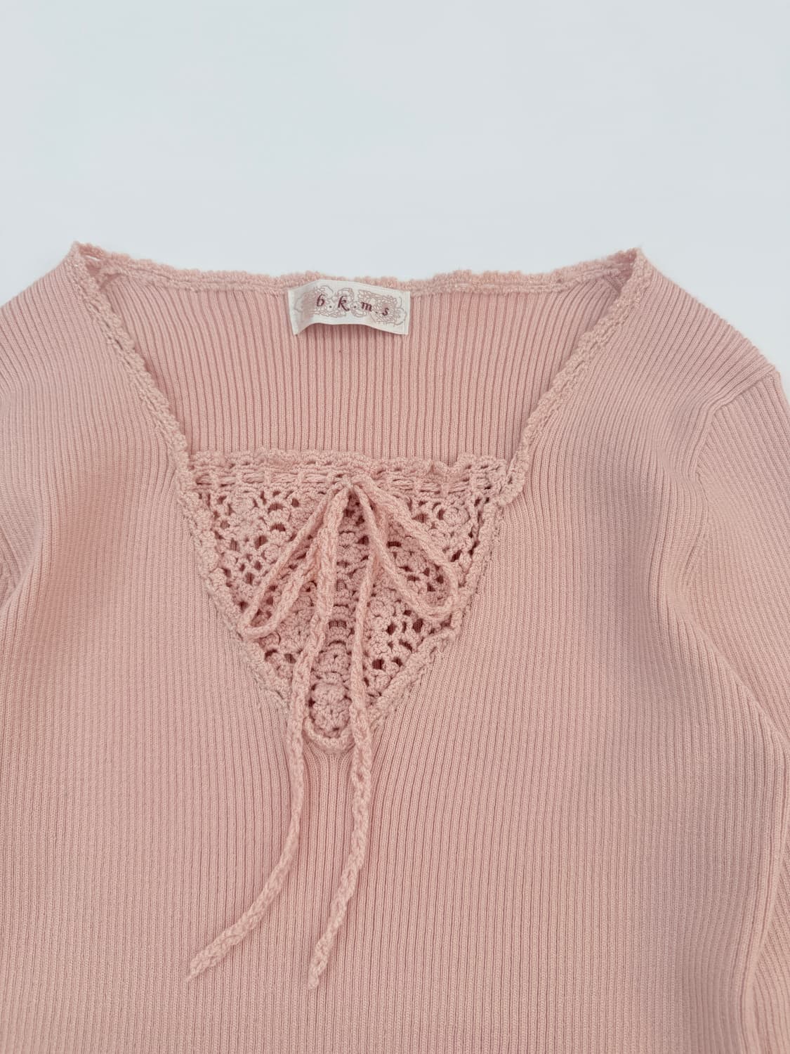 빈티지 핑크 프릴 리본 니트 상품이미지3