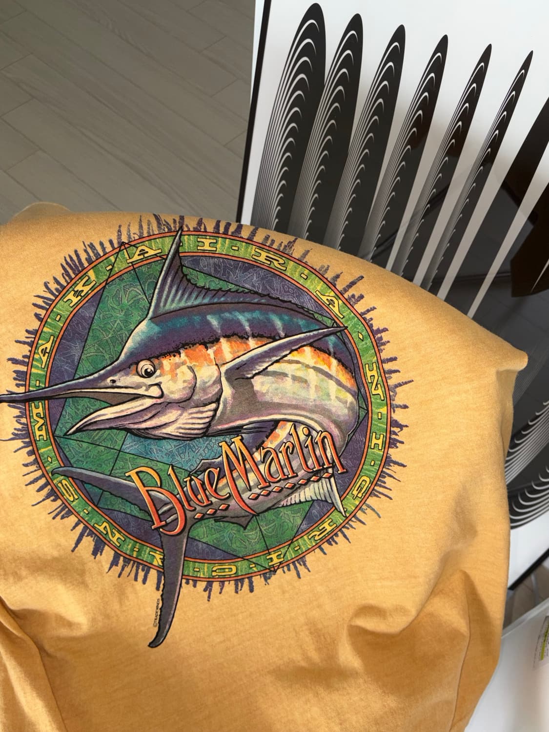 00s 아메리칸 빈티지 청새치 프린팅 옐로우 티셔츠 L (105) 상품이미지1