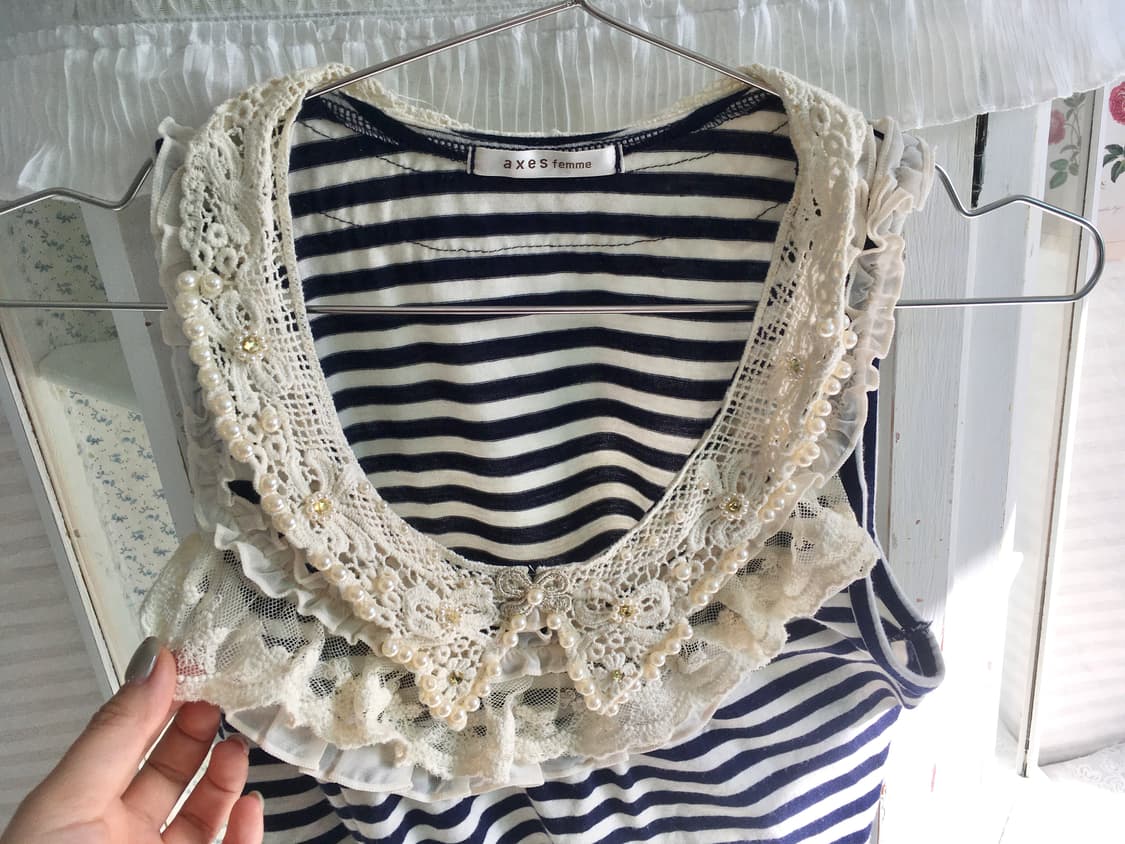Axes femme 로맨틱 레이스 스트라이프 나시 상품이미지7