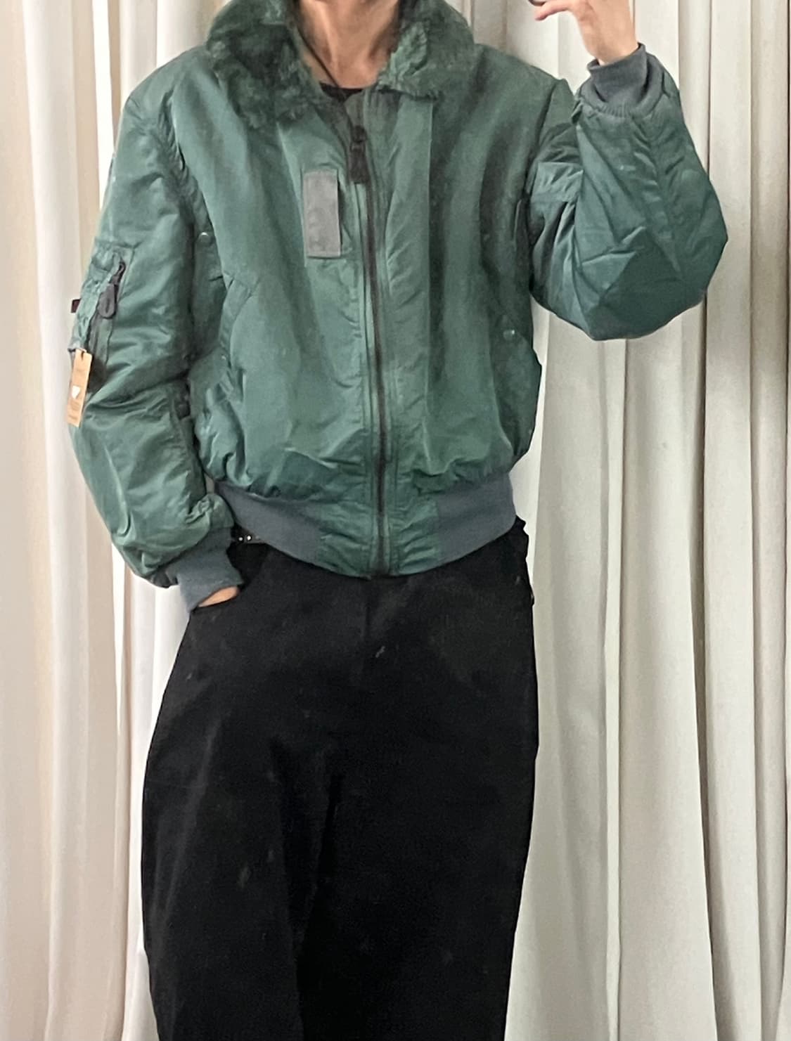 알파인더스트리 세이지 그린 B-15D 항공점퍼 L 상품이미지7