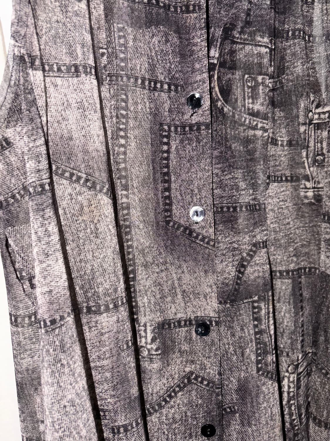 빈티지 데님 패턴 메쉬 민소매 블라우스 상품이미지3