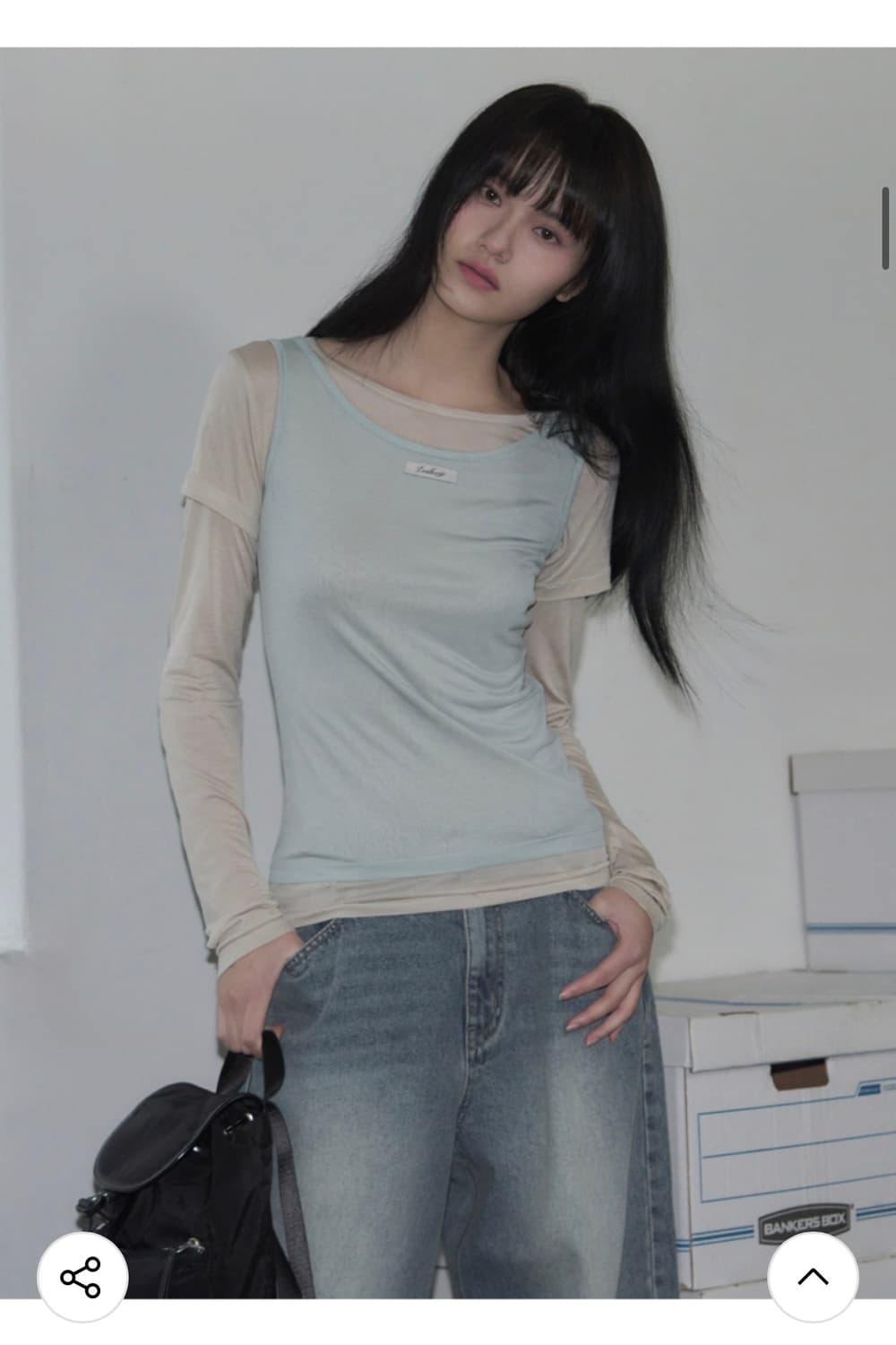 (F) 레더리 투톤 슬리브리스 레이어드 롱슬리브 [SAGE BLUE] 상품이미지6