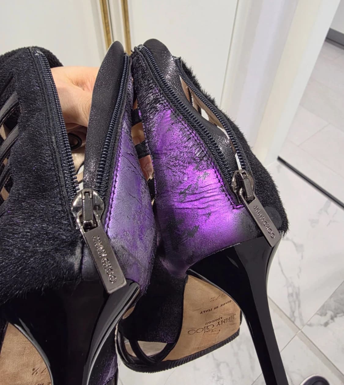 Jimmy choo 샌들 에그조틱 레더 하이힐 퍼플 245 상품이미지5