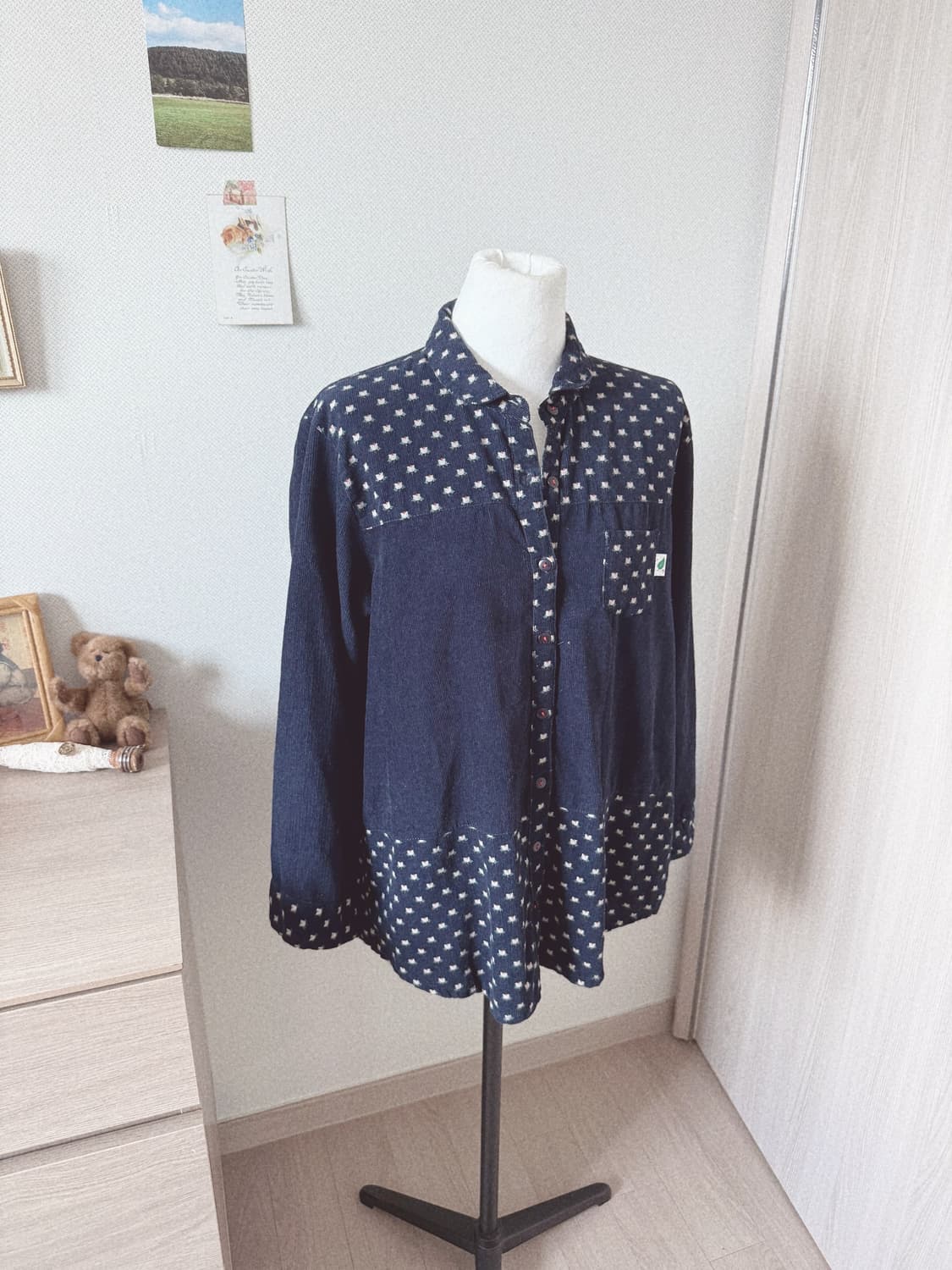 귀여운 연꽃 프린크 코듀로이 셔츠 상품이미지2