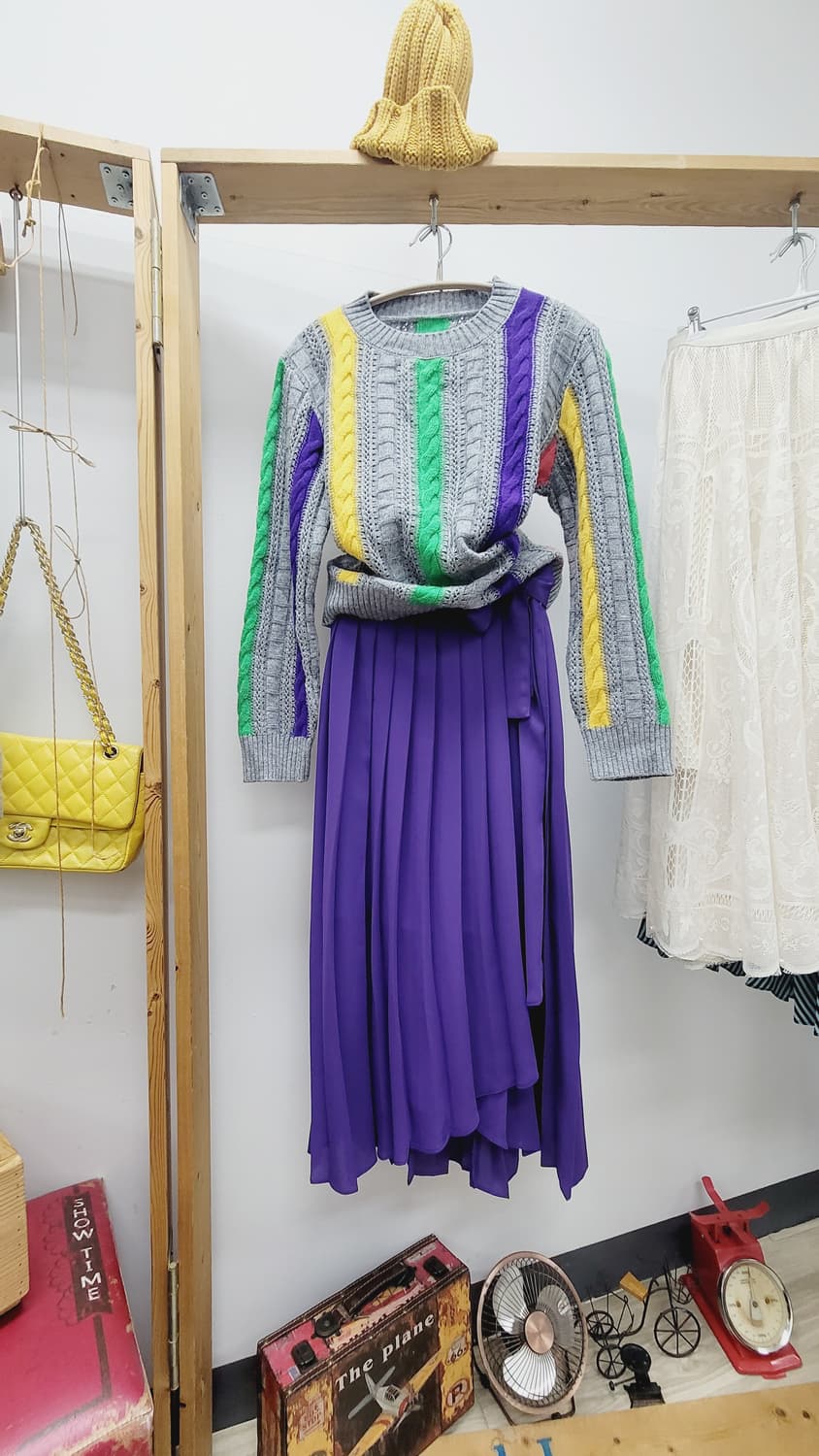 베네통 라운드 니트. jeikei퍼플 랩 스커트 상품이미지1