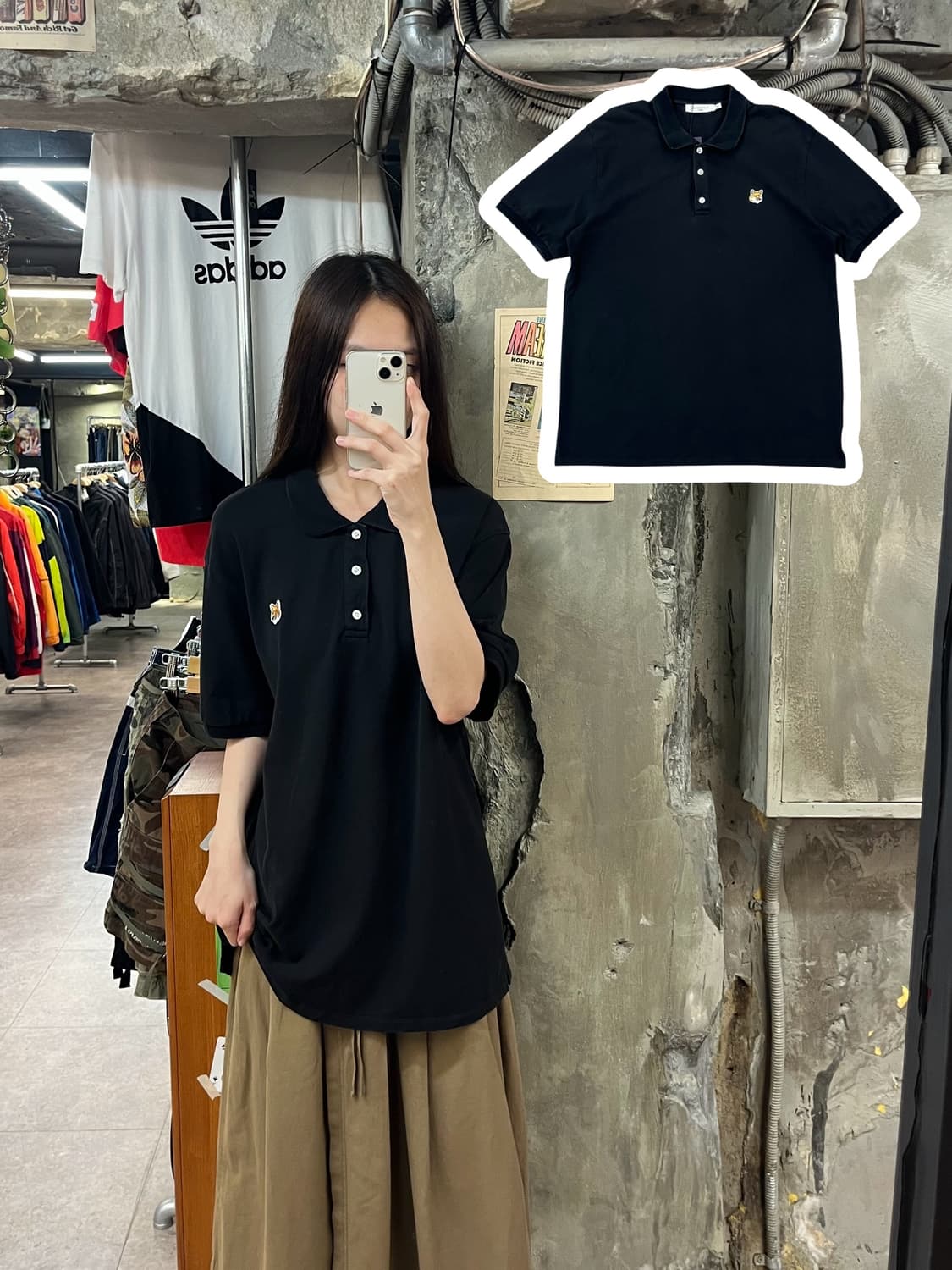 메종키츠네 카라 반팔티 블랙 XL #csz1563 상품이미지1