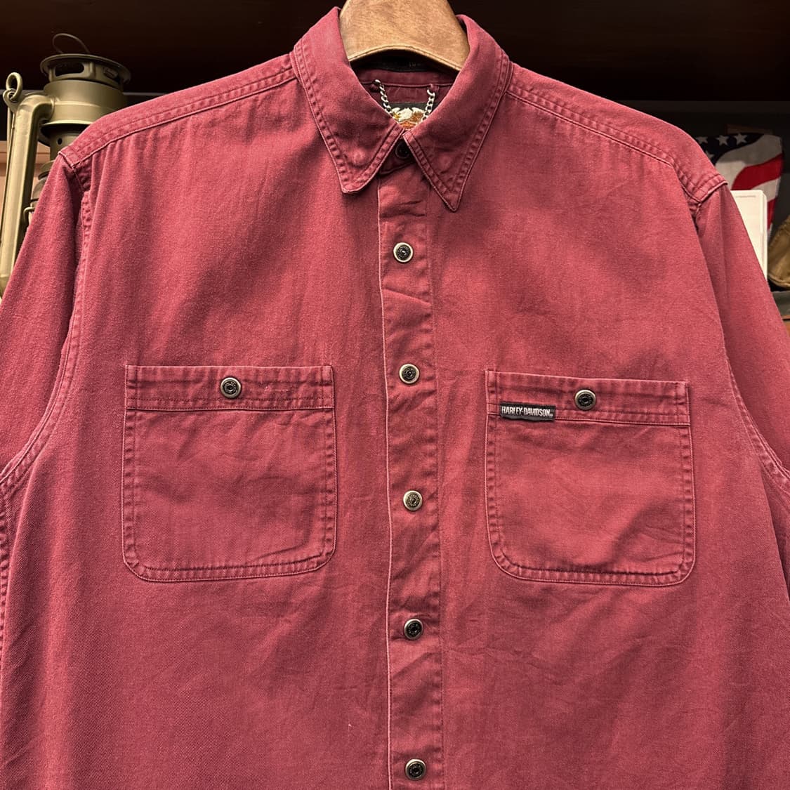 00s 할리데이비슨 헤비코튼 버건디 워크셔츠 스냅버튼 N959 상품이미지3