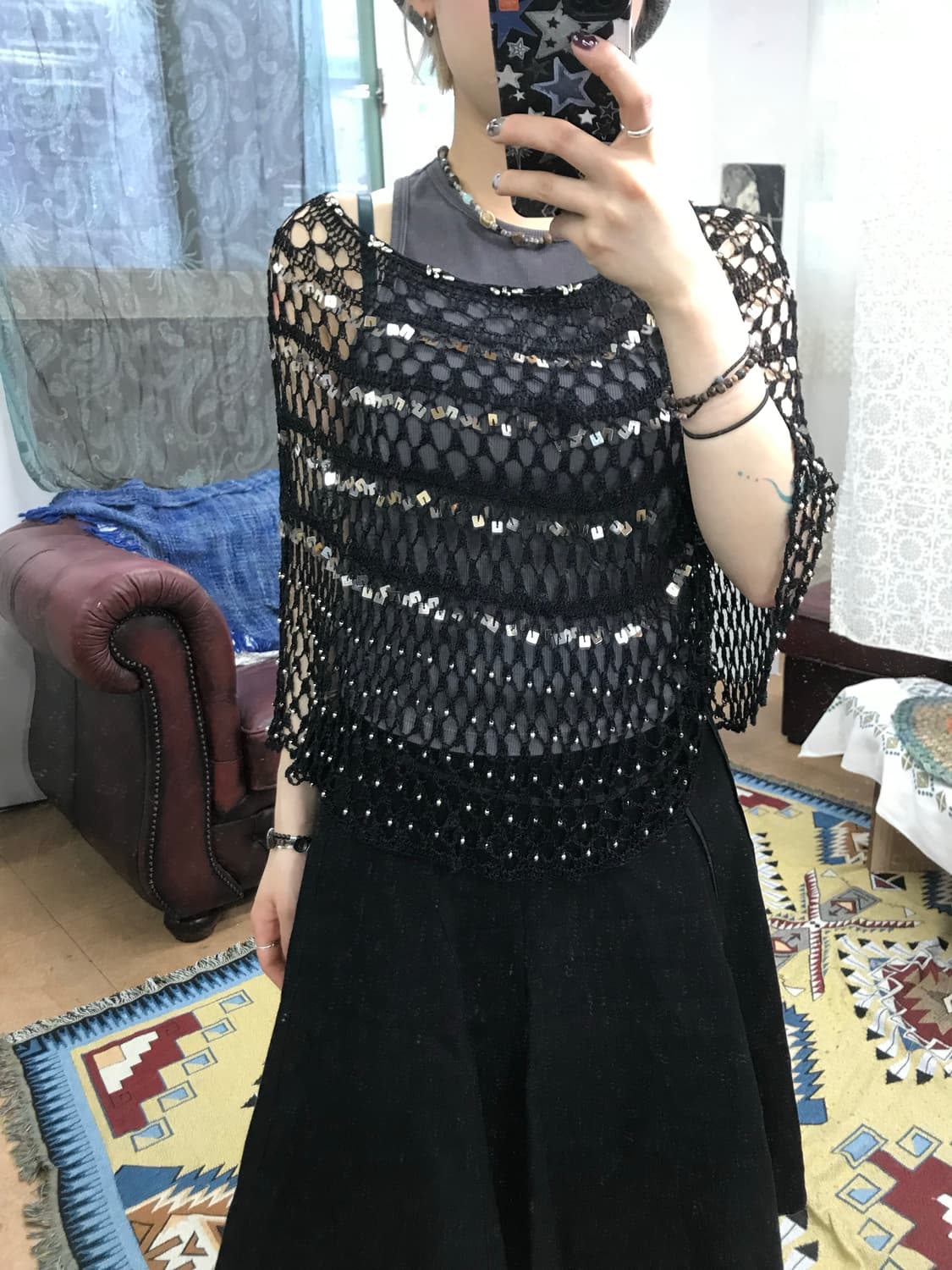 여성 그물 니트 반팔 티 (Z1024)  상품이미지1