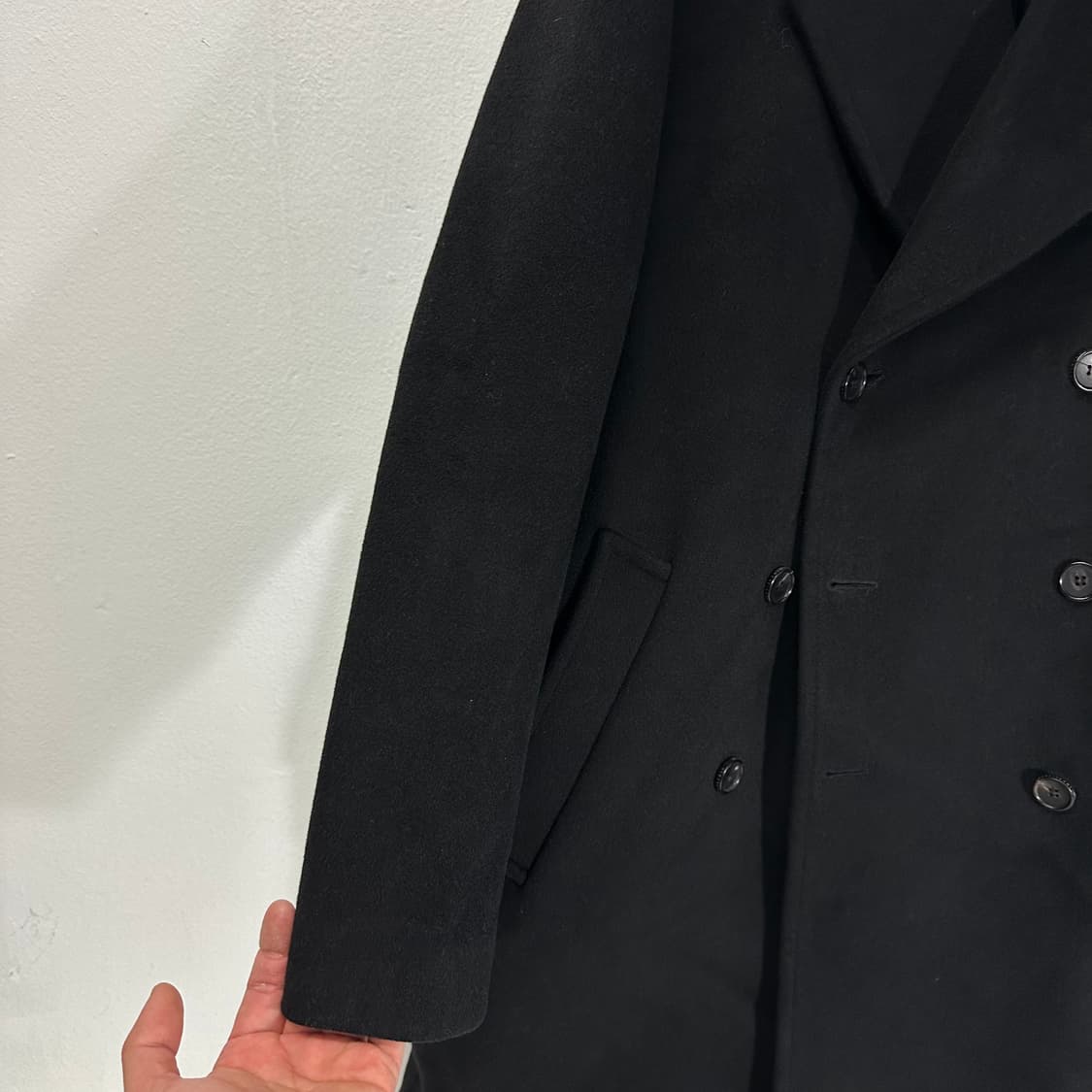 95-100 나우앤투모로우 블랙 캐시미어혼방 롱 더블코트 상품이미지2