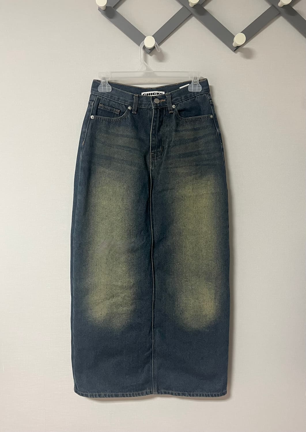 칙스 빈티지 워싱 데님 롱스커트 중청 상품이미지2