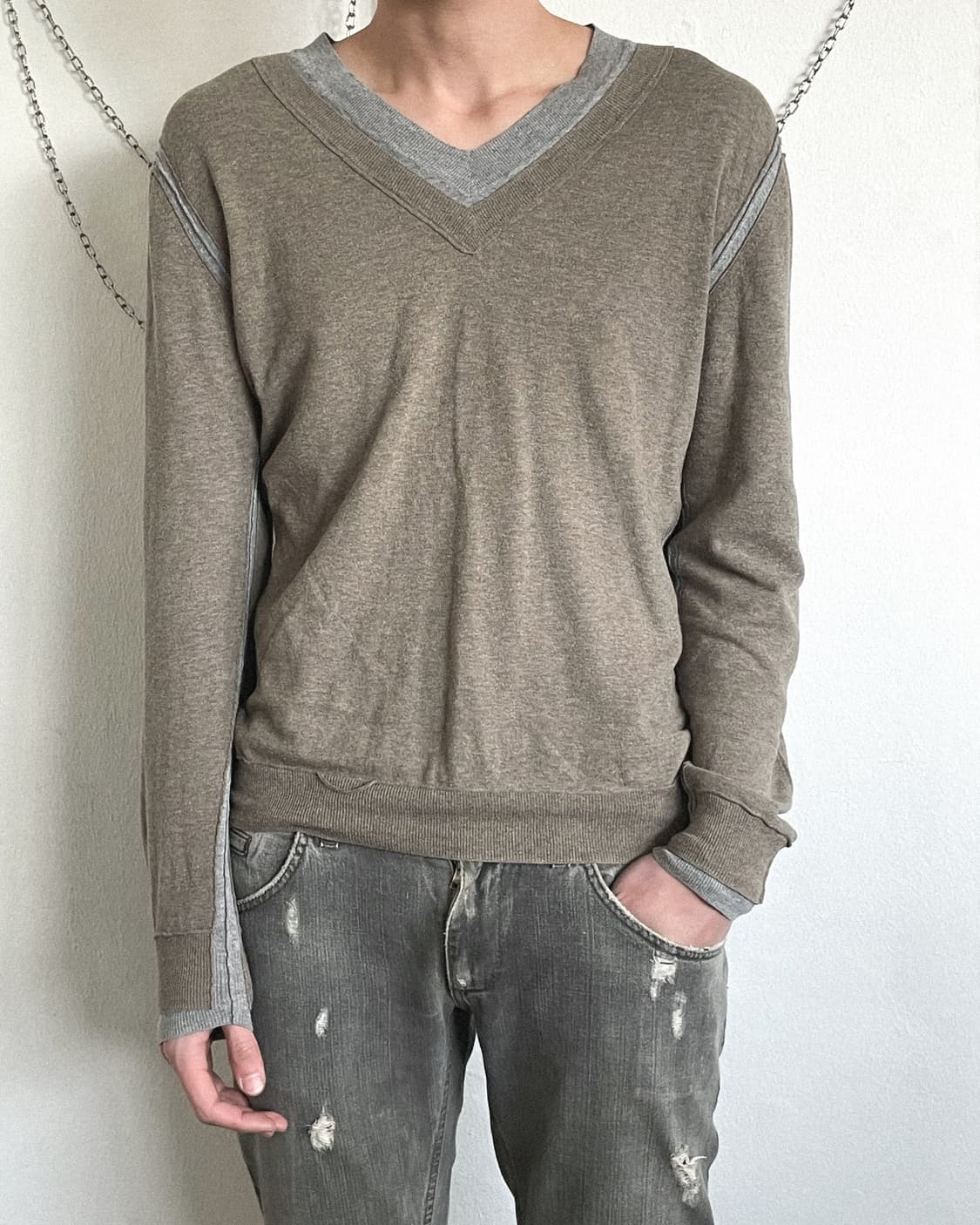 돌체앤가바나 그런지 더블레이어 브이넥 니트 상품이미지3