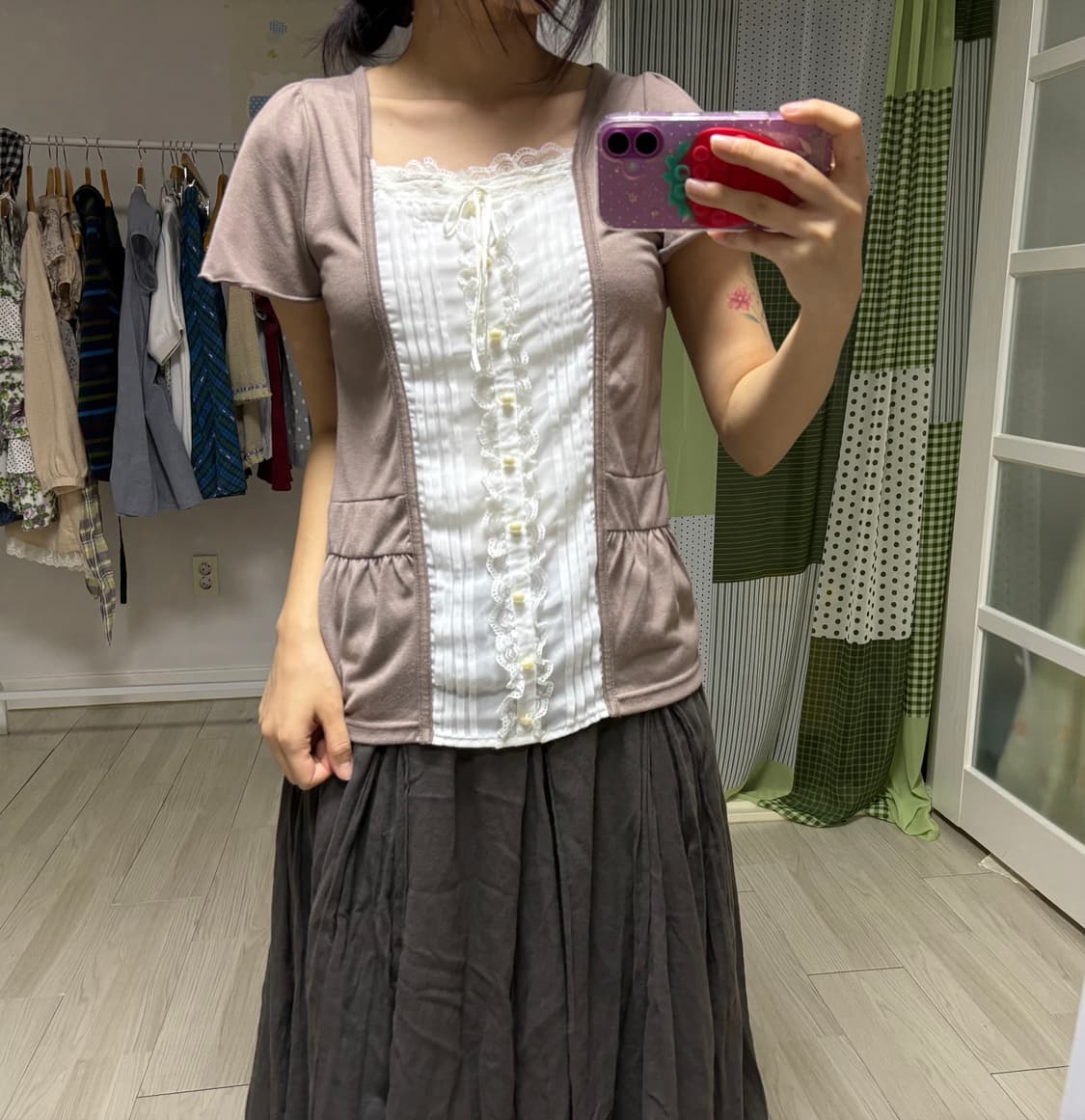 브라운 핀턱 레이어드 블라우스 상품이미지7