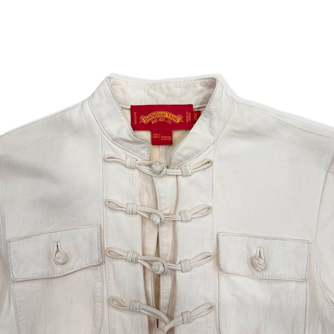 Real leather China button belted jacket 상품이미지2