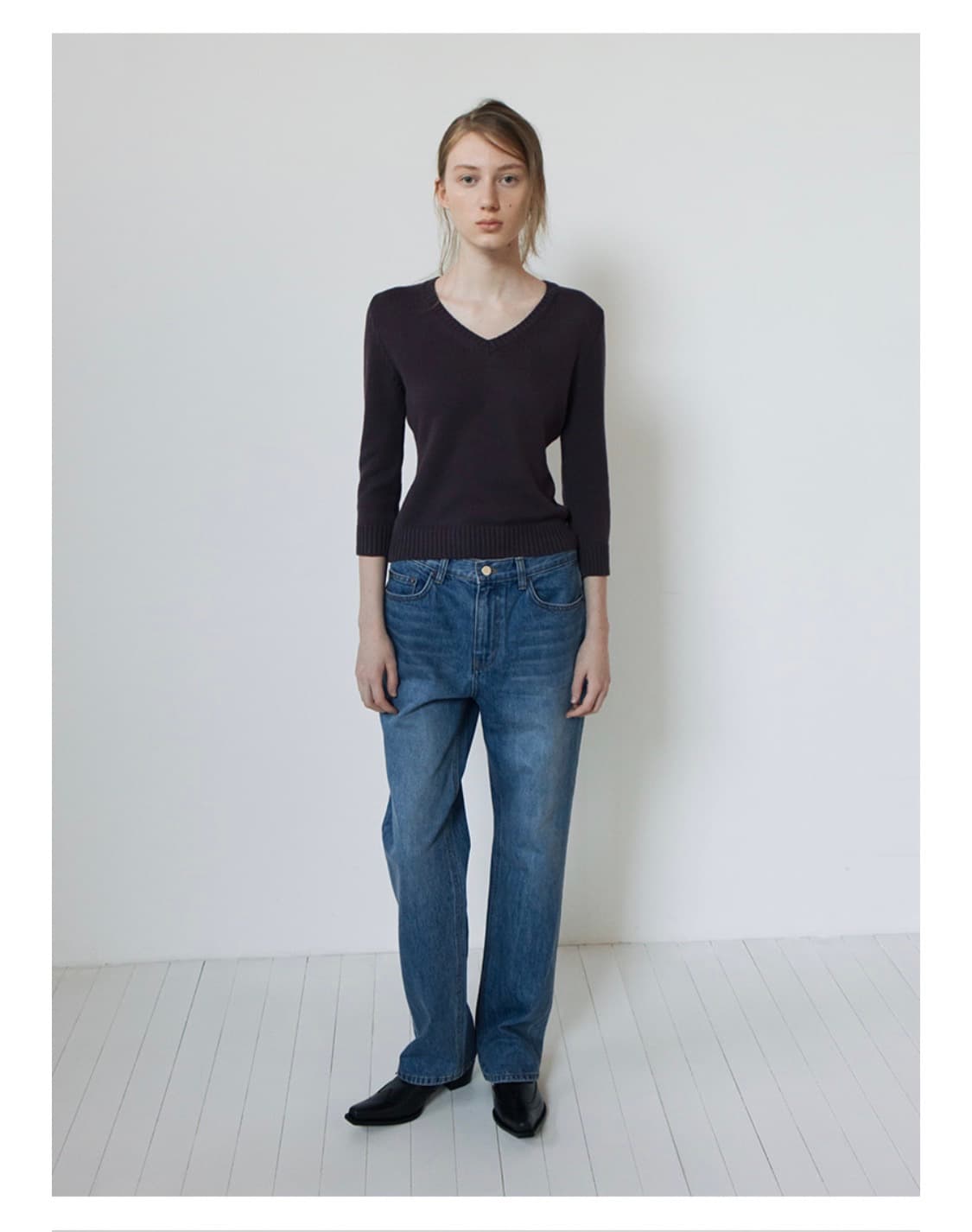 리포스 코튼 브이넥 니트(퍼플) 상품이미지1