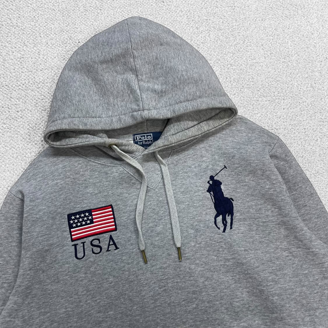 폴로 랄프로렌 빅포니 USA 성조기 패치 후드티 그레이 상품이미지3