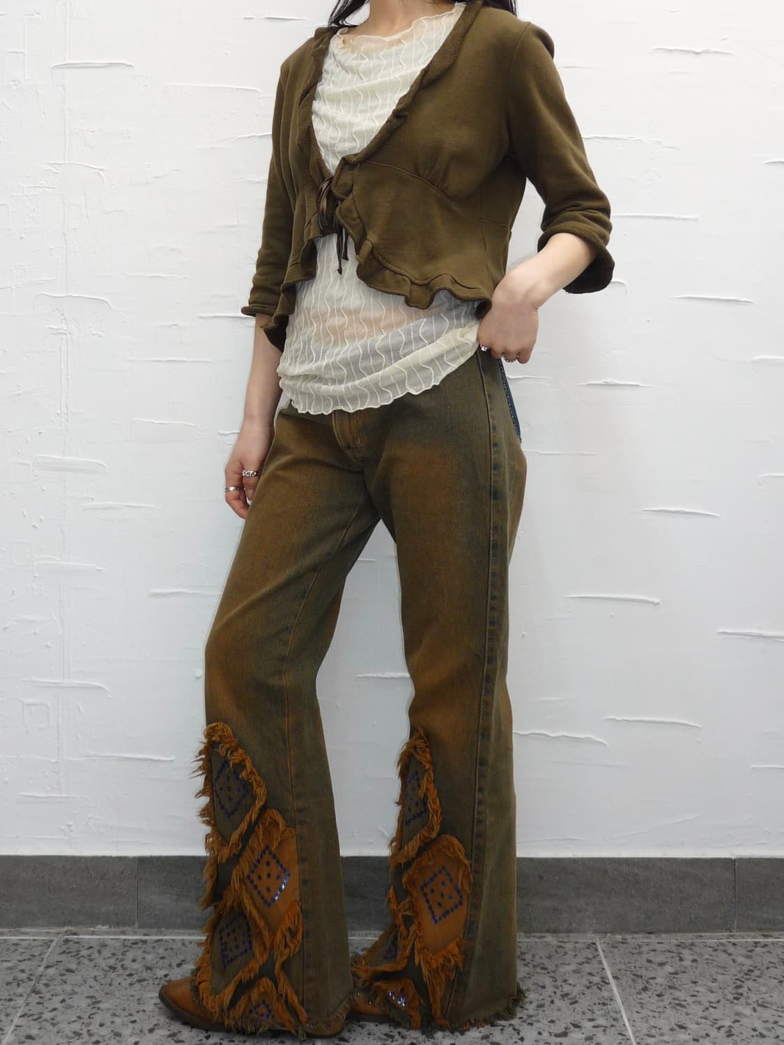 Khaki ribbon cardigan 상품이미지2