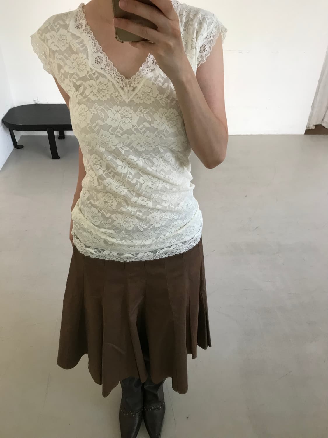 vintage brown pleats skirt 상품이미지3