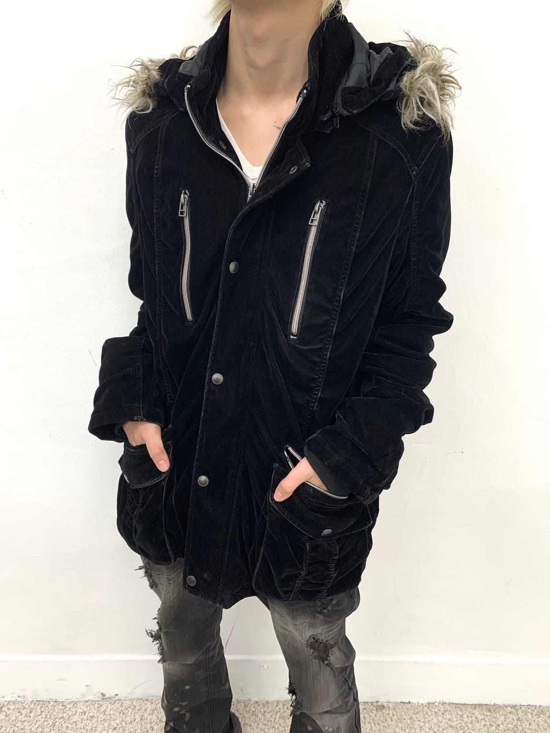 Spinash v-kei mood fur shirred velour co 상품이미지4
