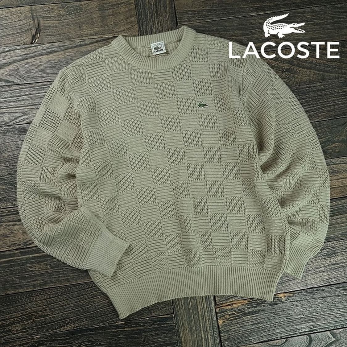 [라코스테] 체크 패턴 로고 패치 니트 베이지 M19469 상품이미지1