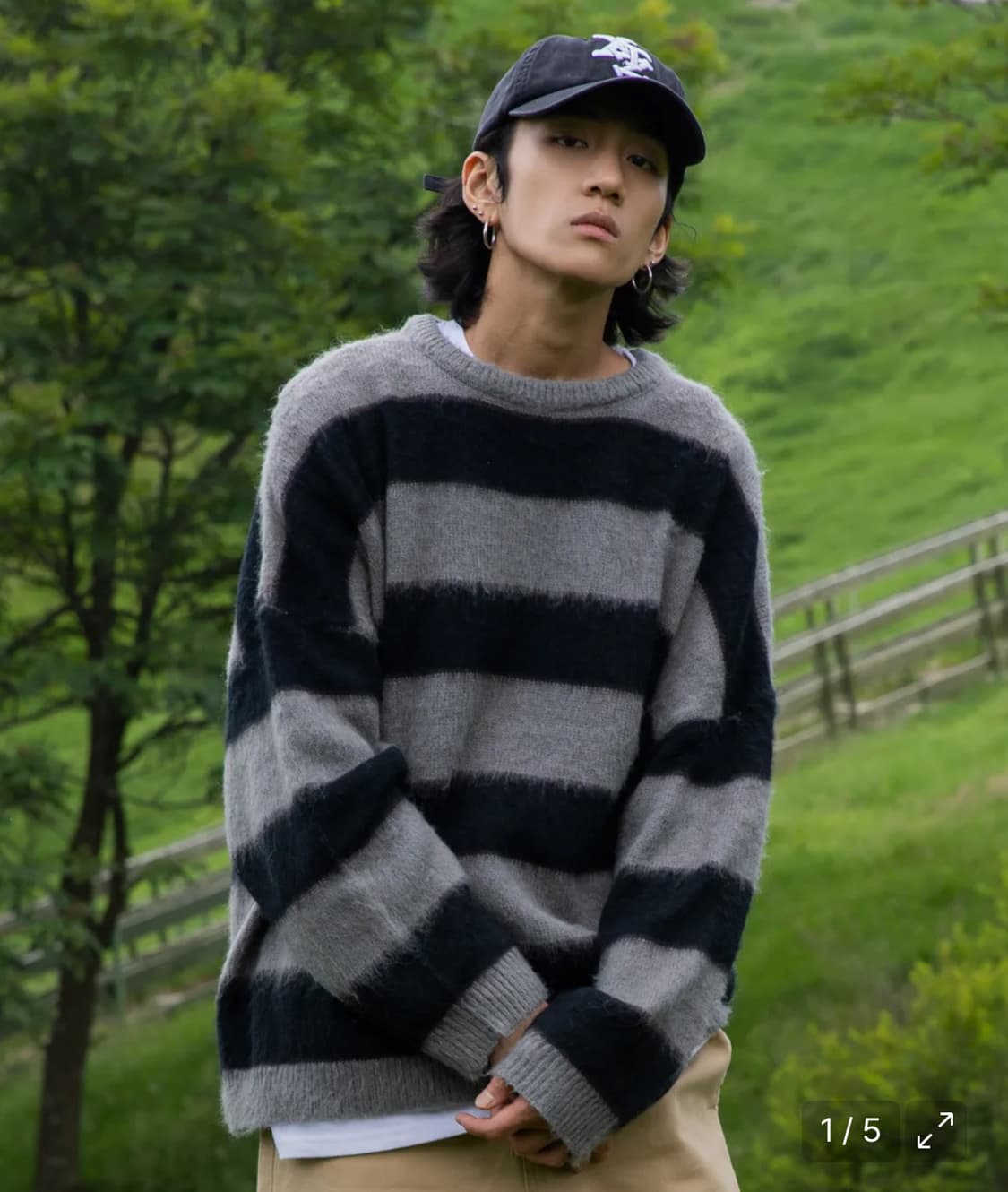 엑스톤즈 XTK036 알렌 스트라이프 모헤어 니트 (BLACK/GRAY) 상품이미지1