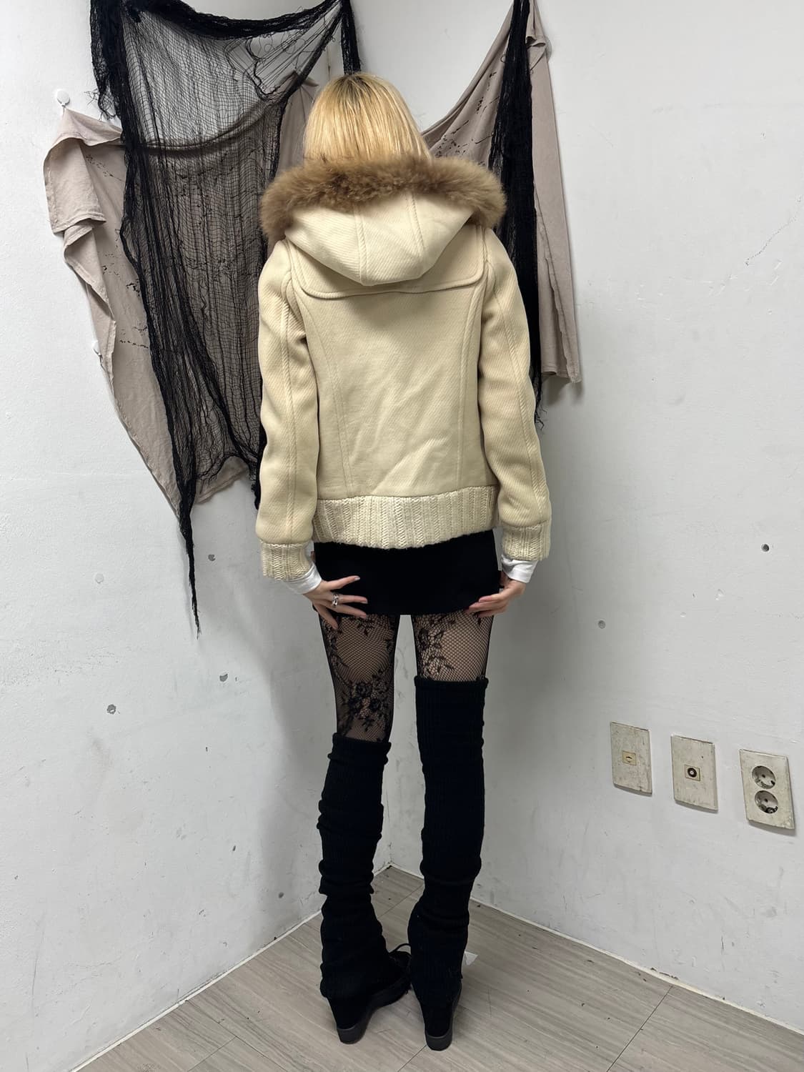 Mori Girl Mood Y2K Fur Hoodie Wool Ivory 상품이미지3