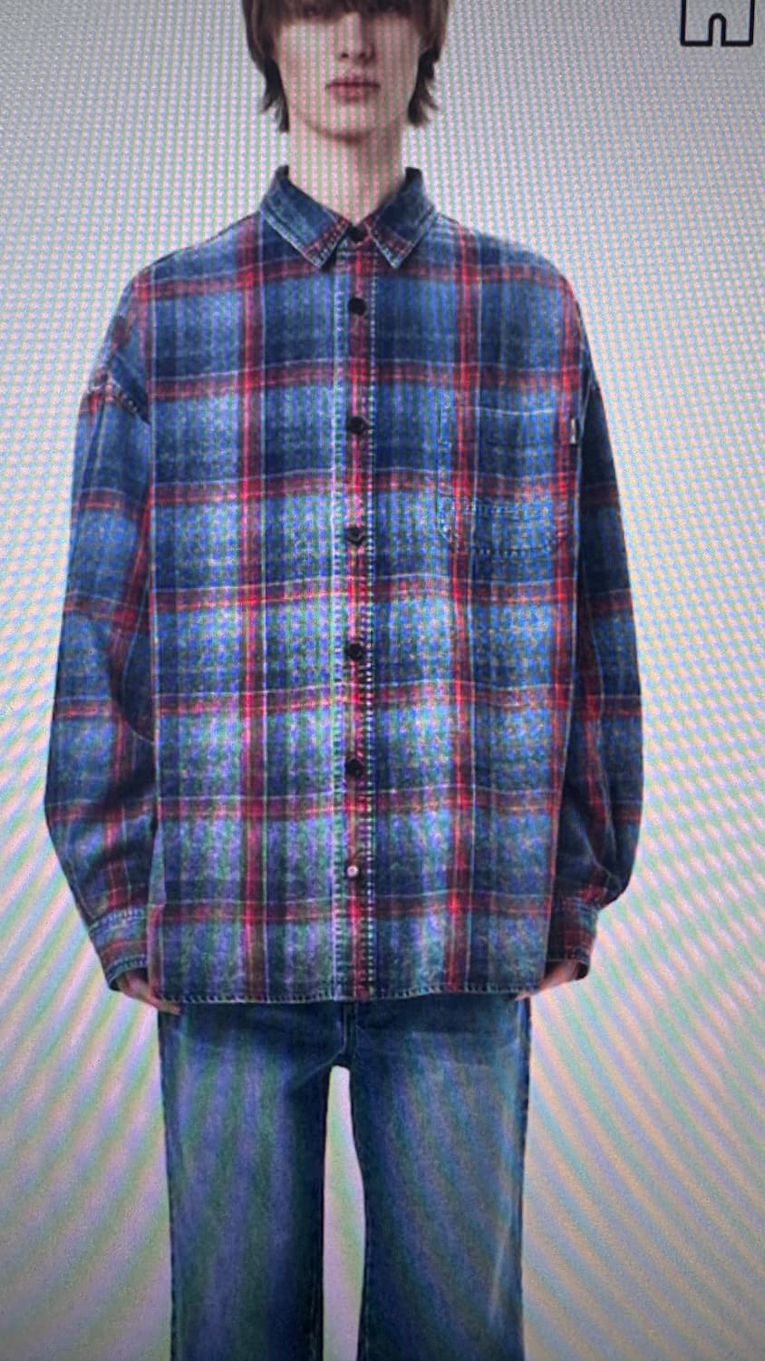 준지 26ss 아일랜드 워싱 빈티지 블루 체크 오버핏 셔츠 46 상품이미지2