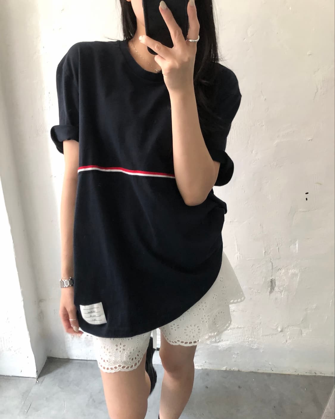 Thom Browne 톰브라운 미드웨이트 스트라이프 삼선 티셔츠 상품이미지1