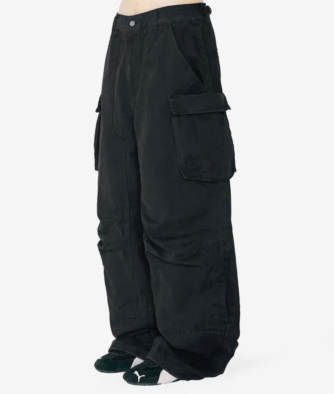 밈더워드로브 더블 니 파라슈트 카고 팬츠_블랙 상품이미지1