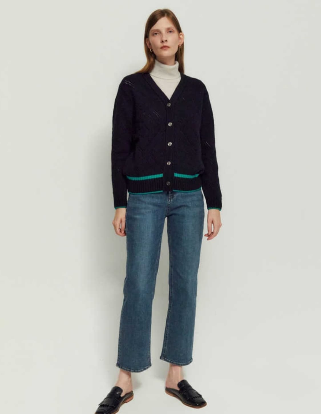 헤지스 라인배색 캐시미어혼방 울니트 가디건 66사이즈 상품이미지1