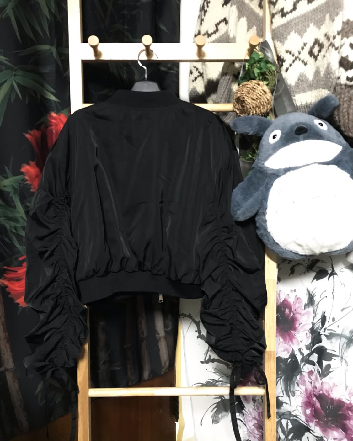 Jp 블랙 셔링 크롭 투웨이 봄버 자켓 상품이미지4