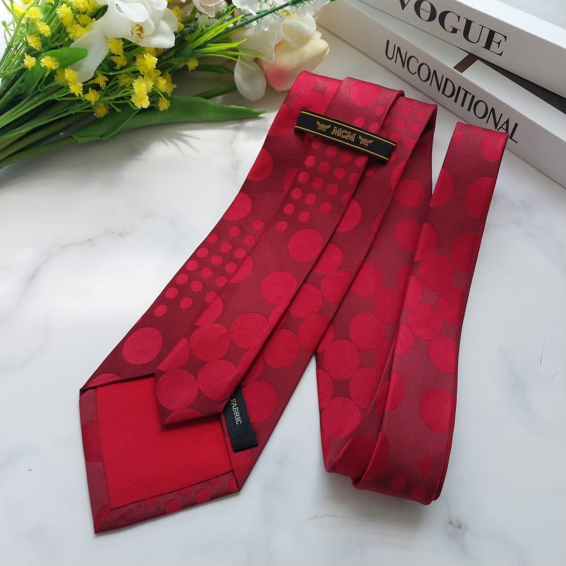 MCM 실크 버건디 도트 넥타이 9cm S등급 K652 상품이미지6