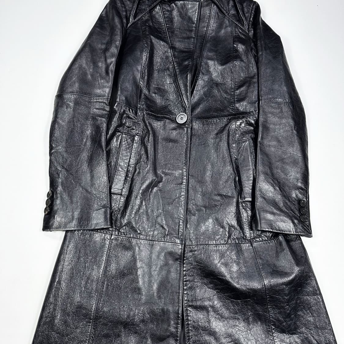 VTG 빈티지 양가죽 블랙 롱코트 자켓 (M 여성추천) 상품이미지2