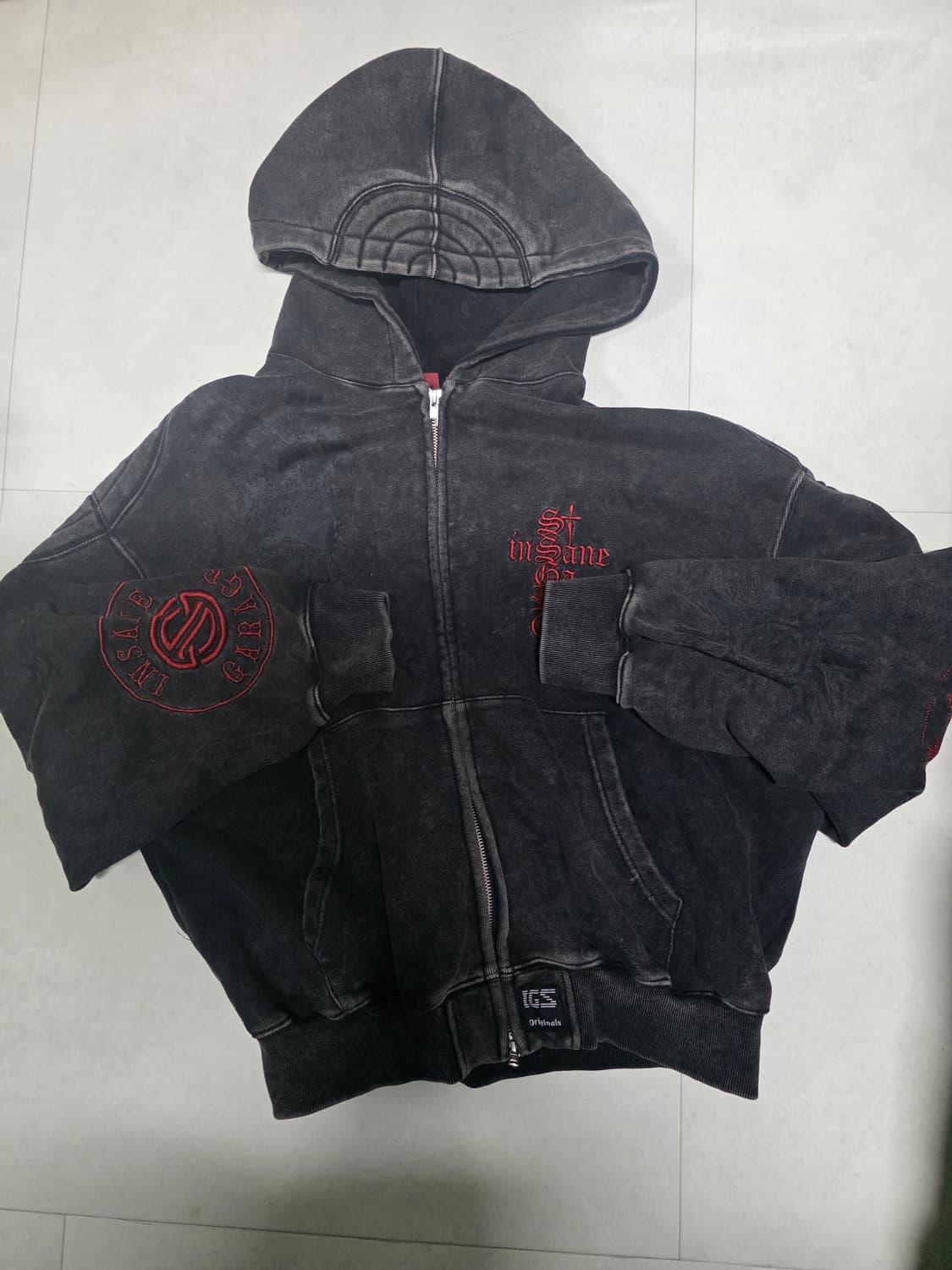 인세인개러지  패디드 숄더 후디 빈티지 블랙 1사이즈 후드집업 상품이미지4