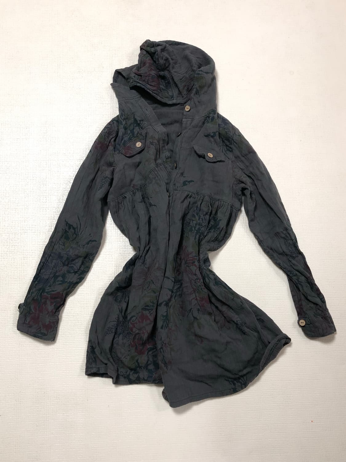 빈티지 딥그레이 플라워 후디 셔츠 상품이미지9