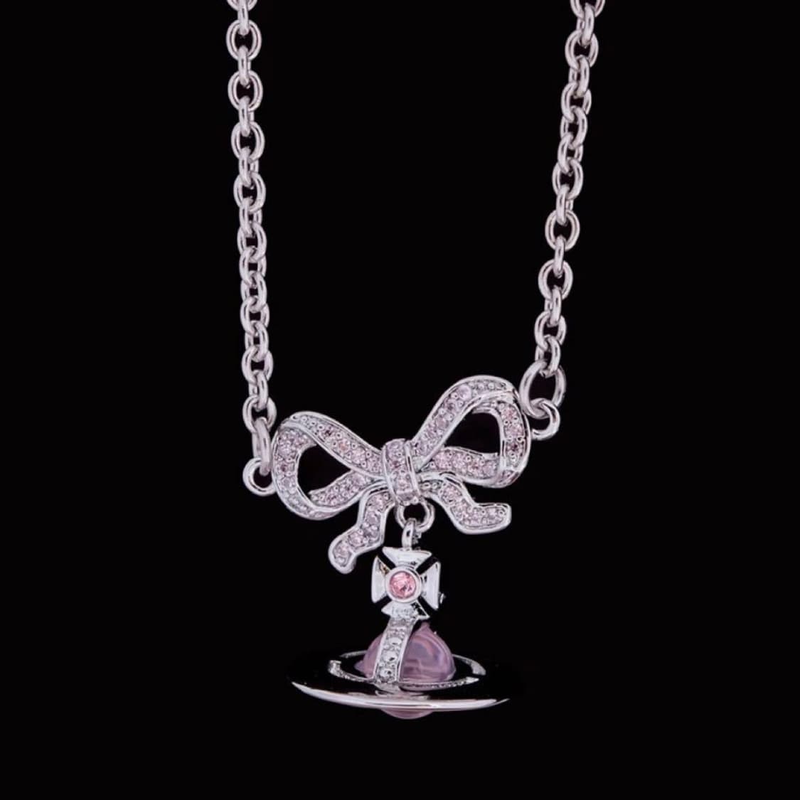 비비안웨스트우드 핑크 크리스탈 리본 3d orb 팬던트 목걸이(새상품) 상품이미지1