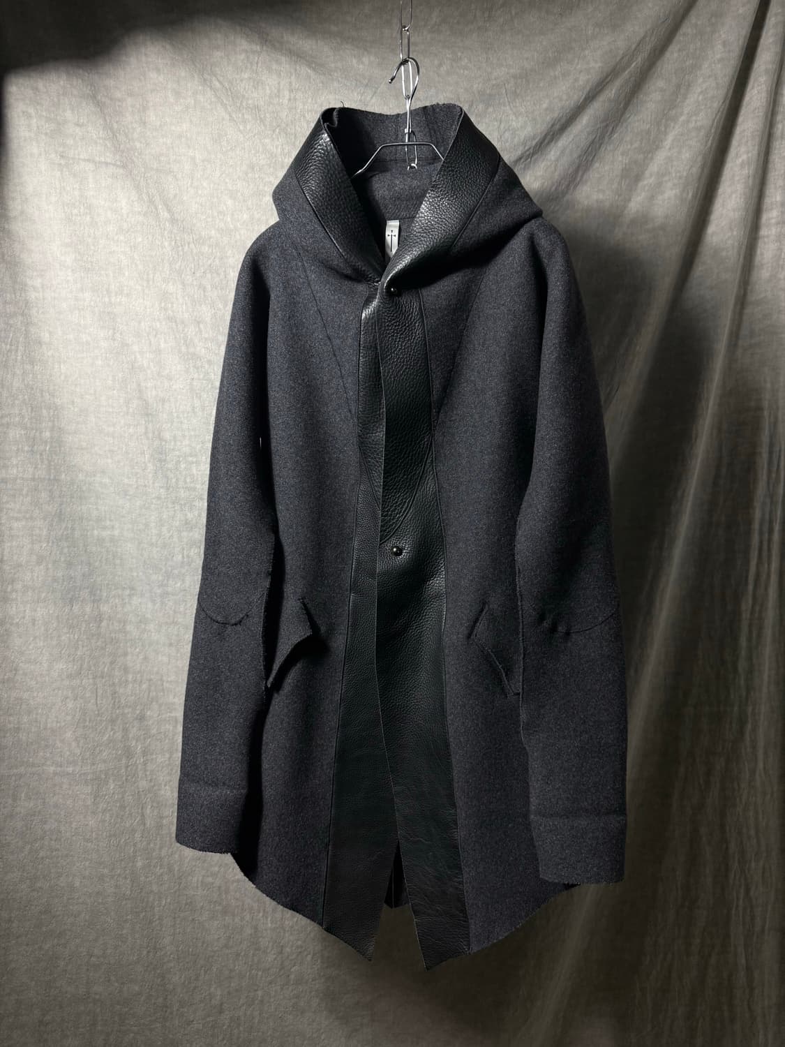 Zeitgeist Leather Trim Hooded Wool Coat  상품이미지2