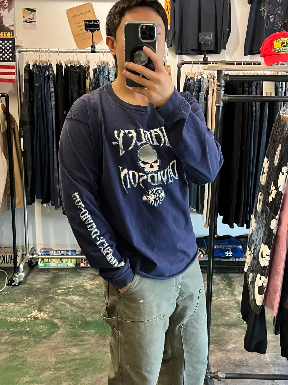 00's [XL] 할리데이비슨 스컬 그래픽 빈티지 크롭 롱슬리브 상품이미지2