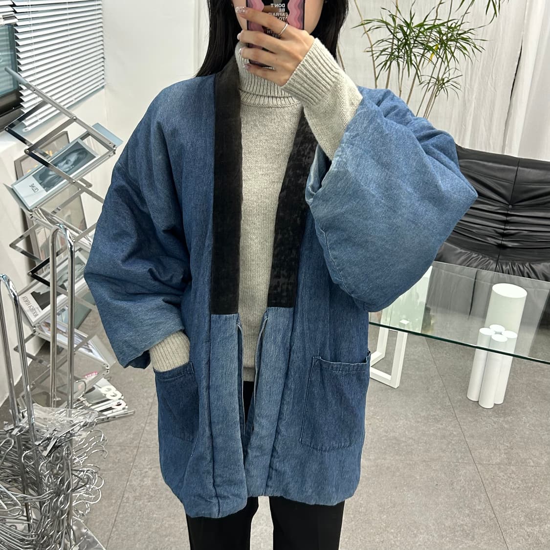 상텐 데님 로브 패딩 상품이미지1