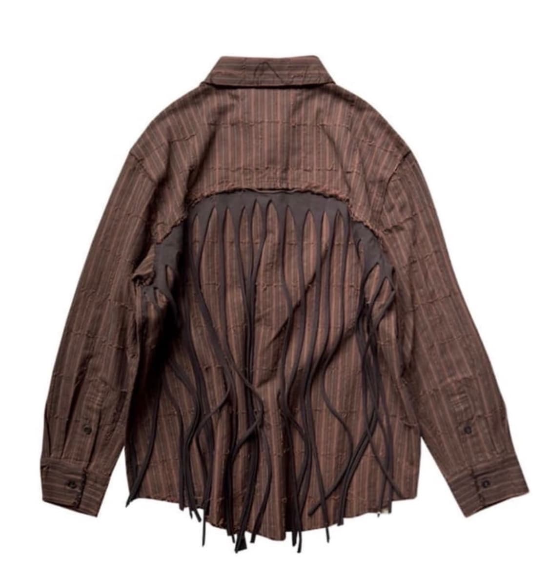 [0tape] STRIPED FRINGE SHIRT_ BROWN 상품이미지1