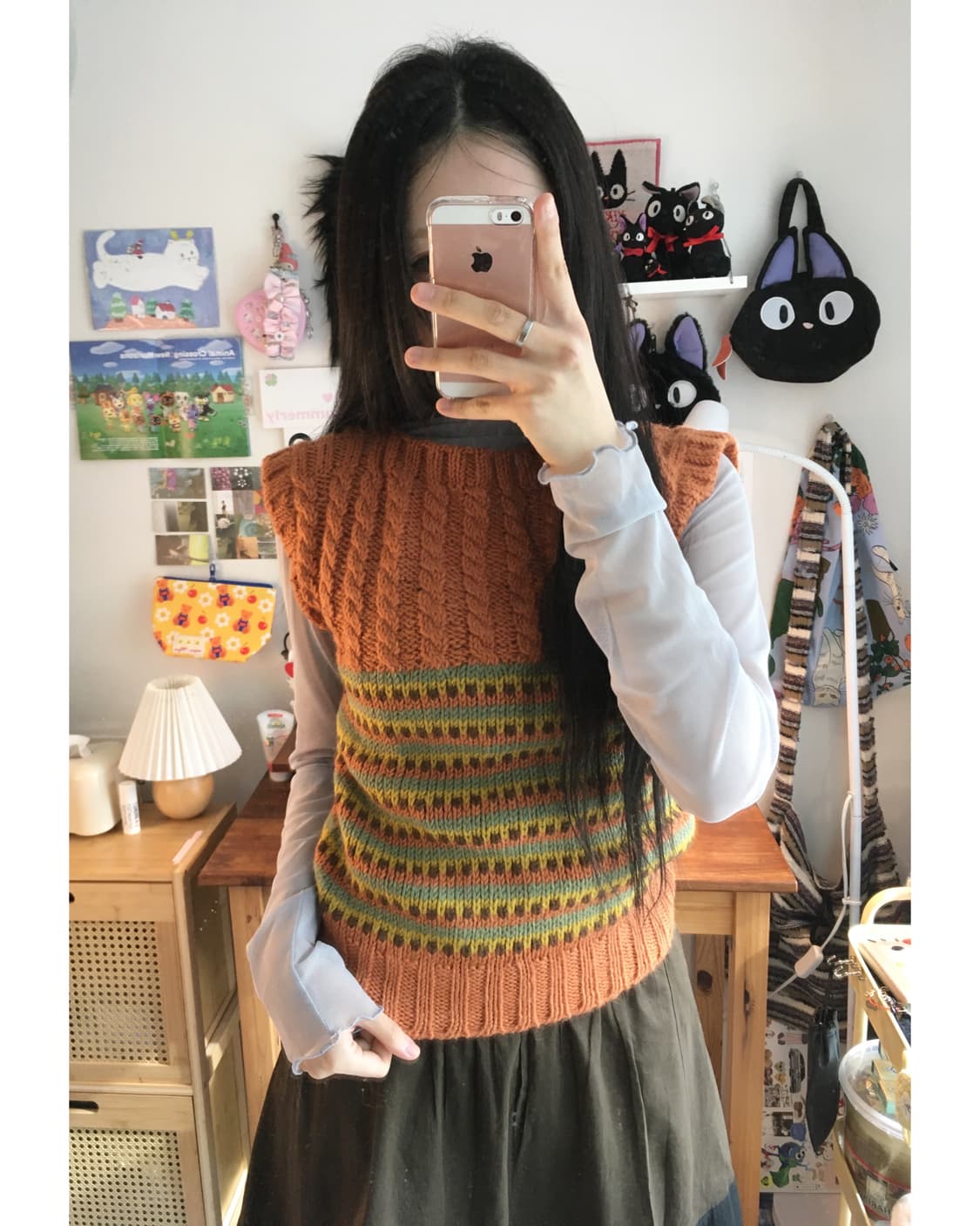 vintage cable stripe mix vest terracotta 상품이미지4