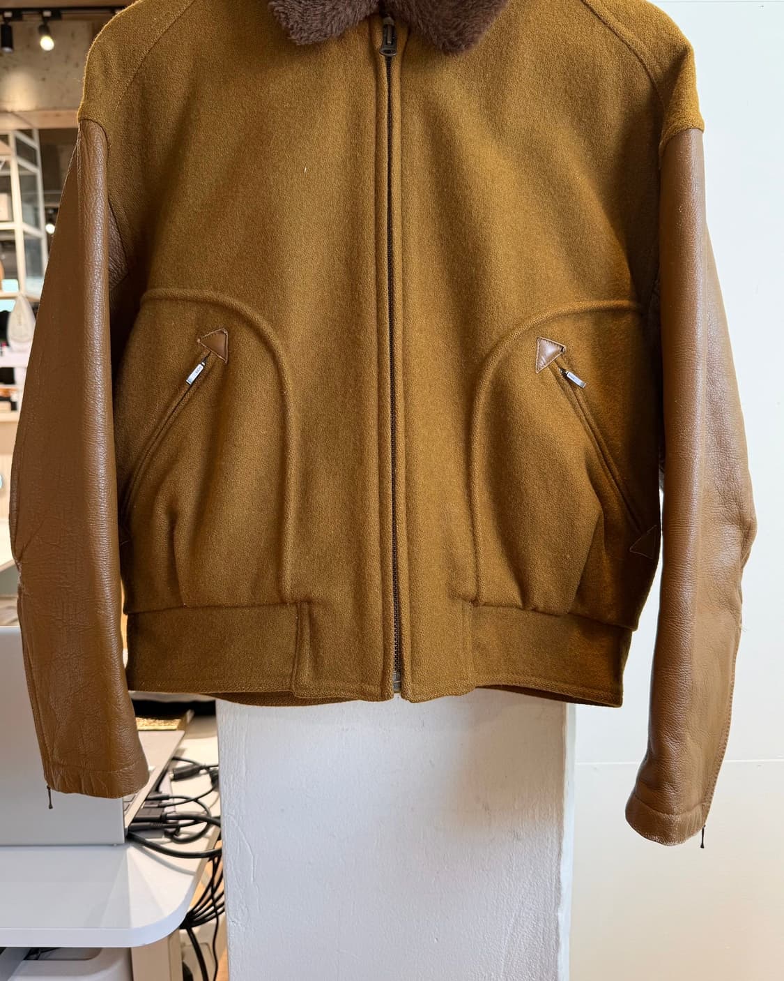 스쿱 nyc 브라운 빈티지 레더 울 자켓 상품이미지6