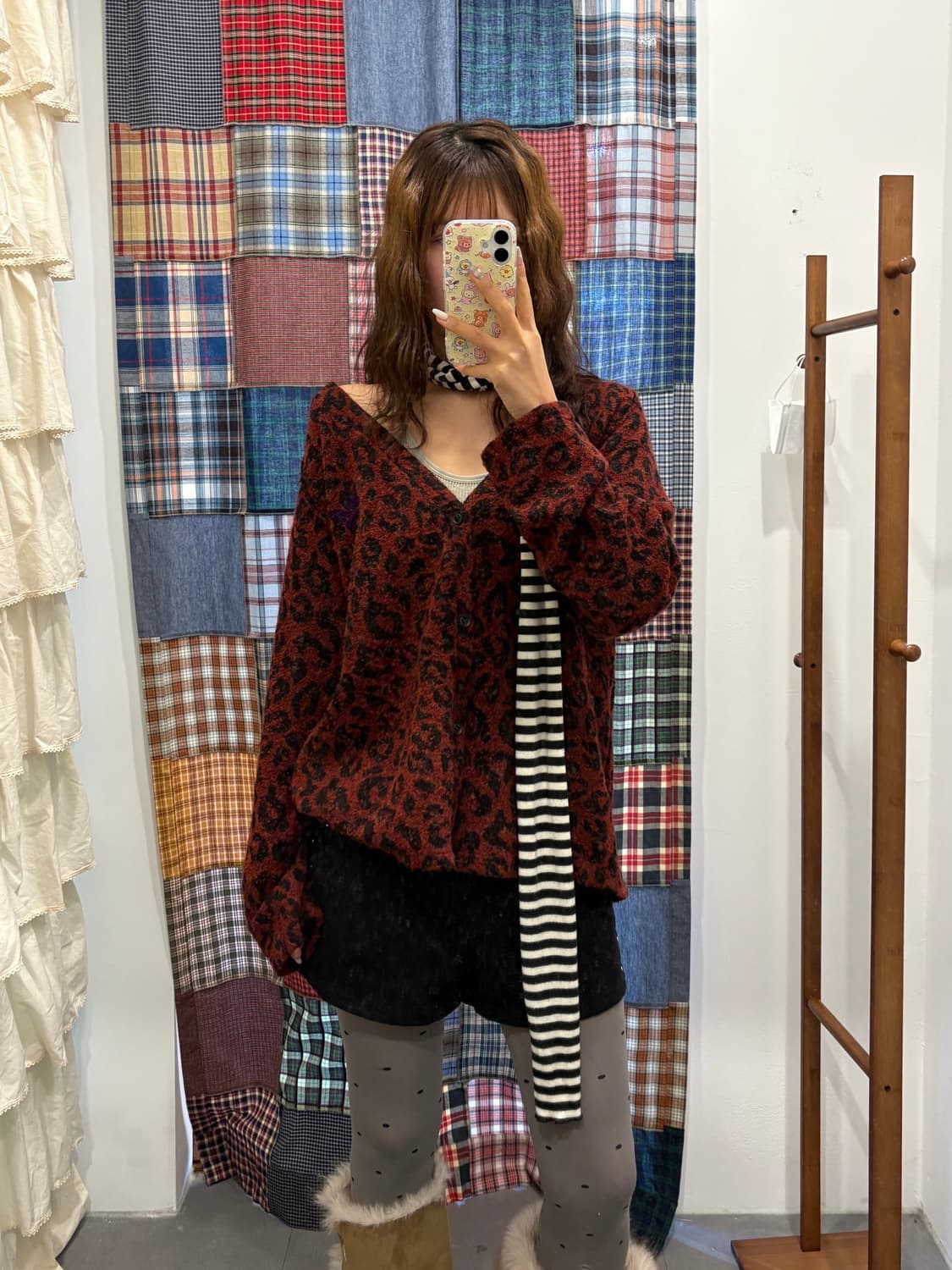 니들스 호피 부클 가디건 상품이미지3