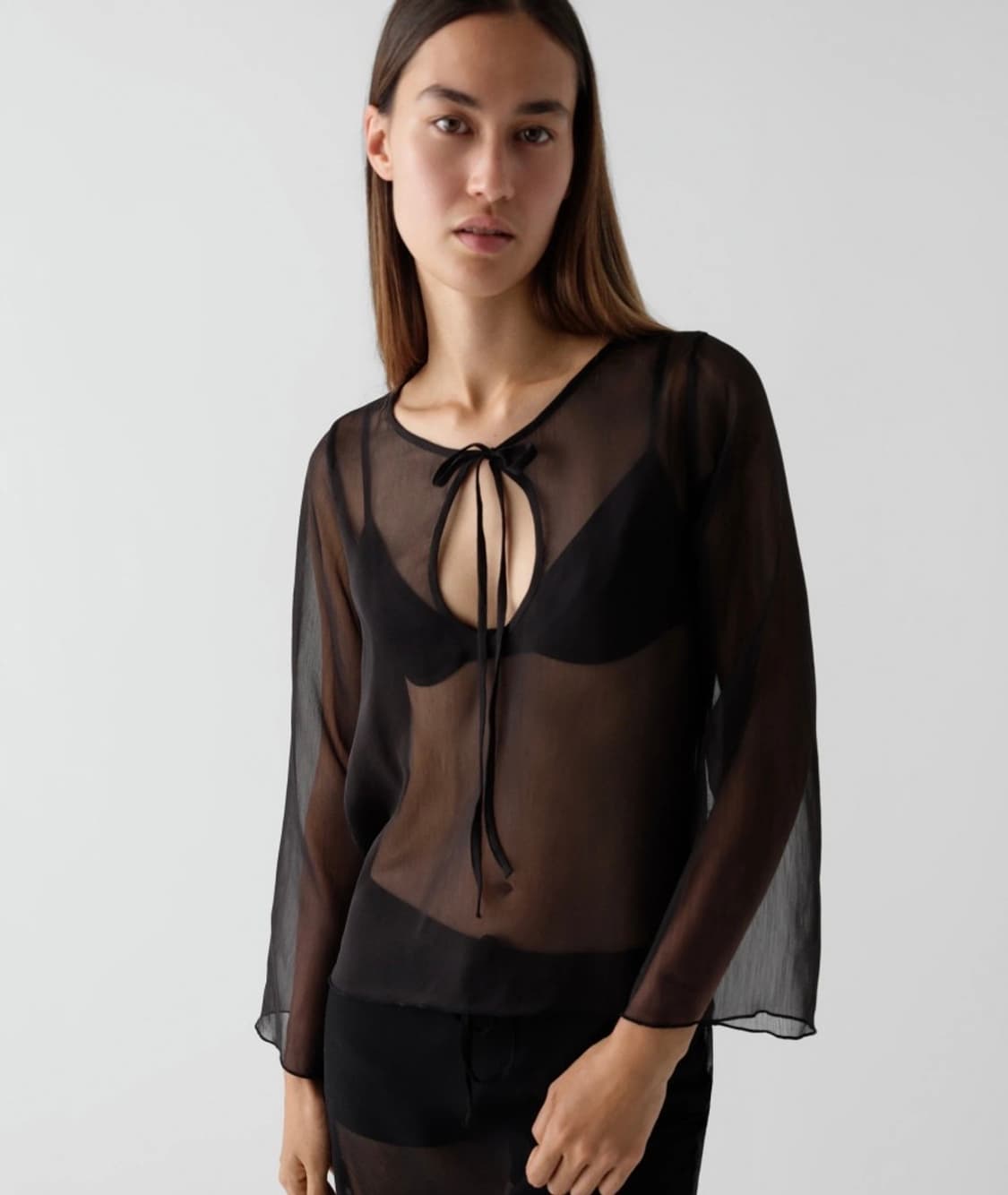 [XS,S,M]기마구아스 Delia 시어 롱 슬리브리스 탑/블랙 상품이미지1