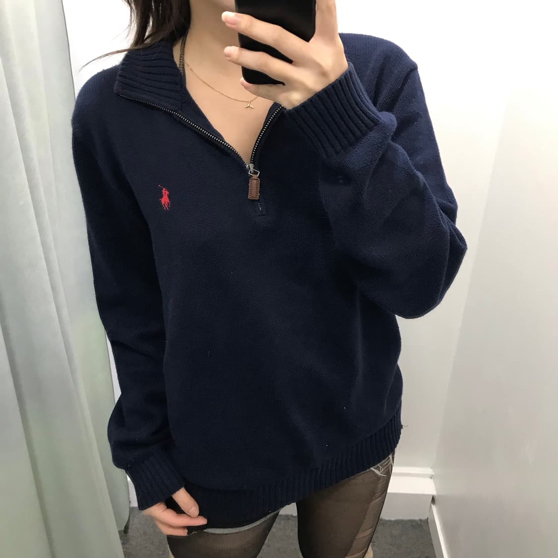 폴로 네이비 레드포니 반집업 니트 상품이미지2