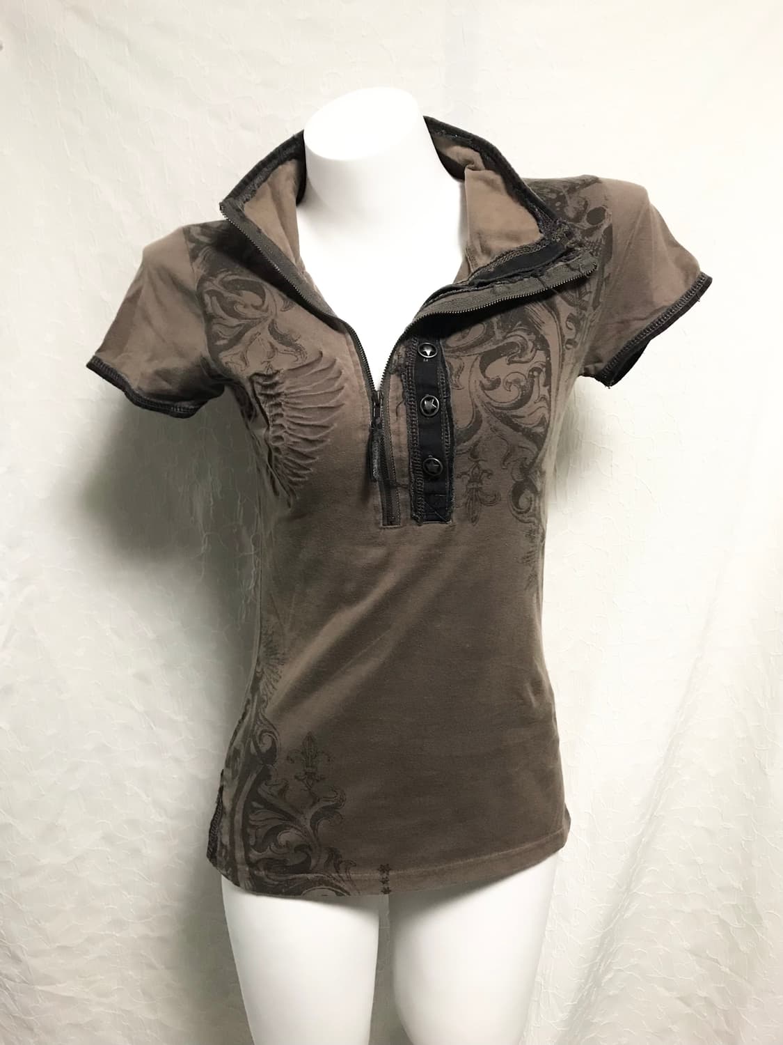 빈티지 glitz 글리츠 펑크 하이넥 카라 반소매 탑 상품이미지3