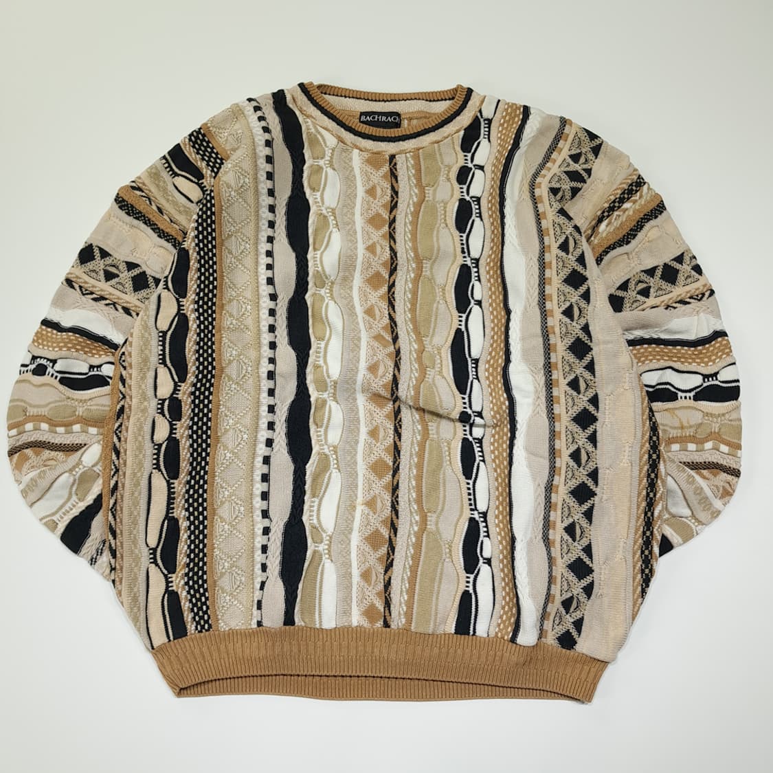 CL309 L 바크락 90s 캐나다판 코튼 삼디패턴 베이지 니트 스웨터 상품이미지1