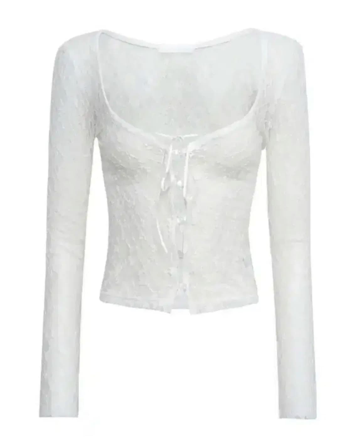 쓰리타임즈 쓰탐 로맨틱 레이스 가디건 화이트 상품이미지1