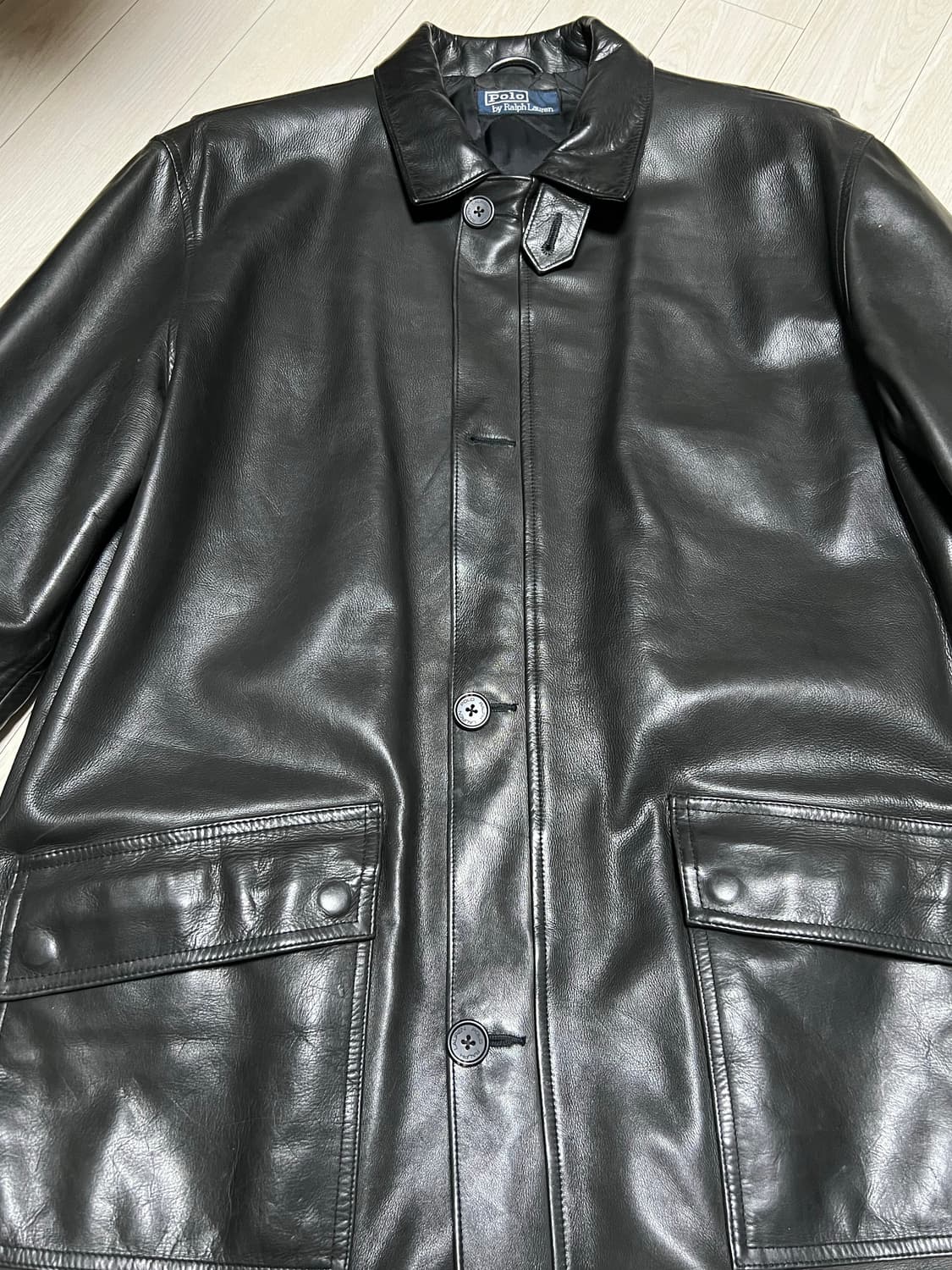 90s 폴로랄프로렌 풀그레인레더 블랙 카코트 100사이즈 상품이미지3