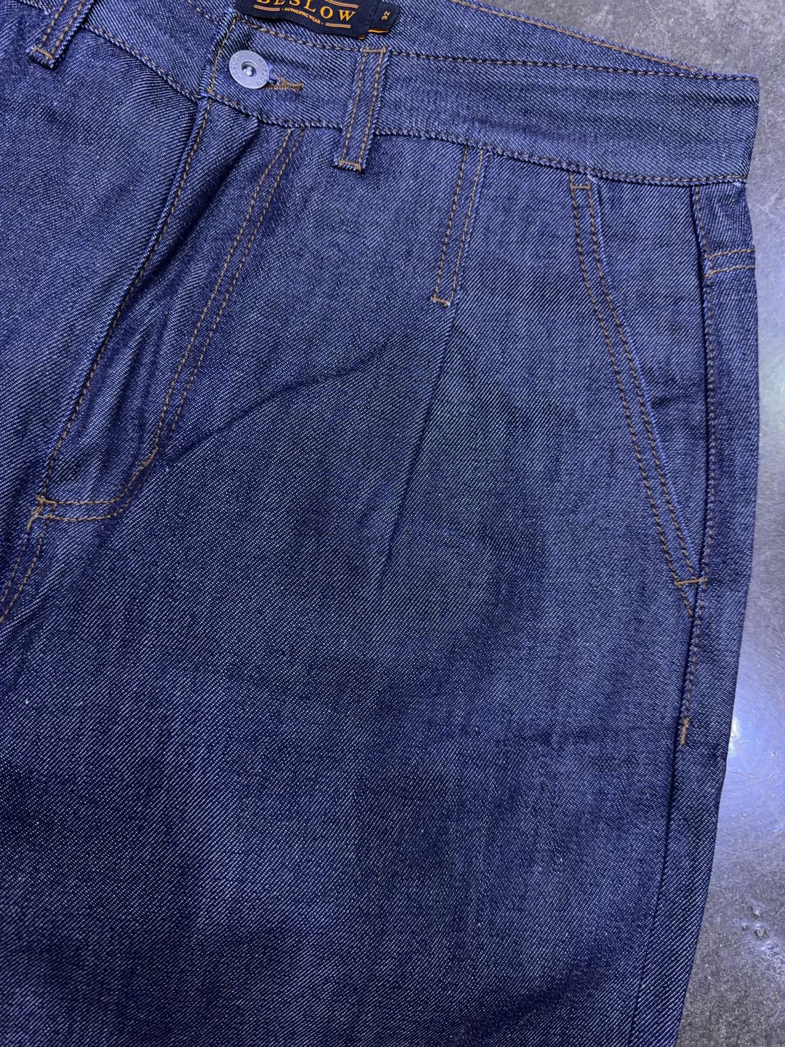 비슬로우 와이드 투턱 셀비지 데님팬츠 딥인디고 32 상품이미지4